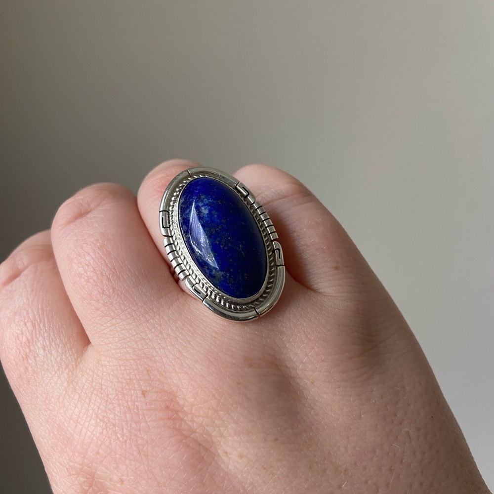 Dave skeets Navajo handmade Sterling lapis ring, size 9.5